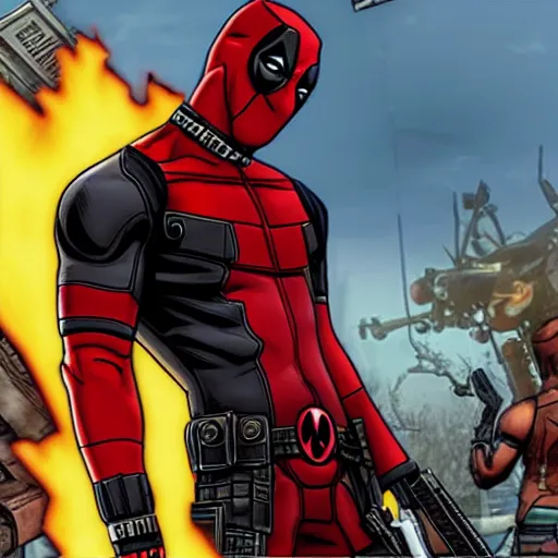 Prompt: Deadpool in borderlands 2 4k detailed super realistic