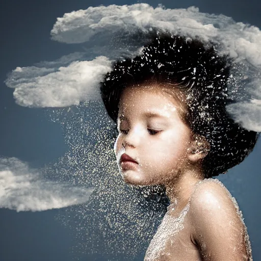 Image similar to beautiful girl made of an aggressive cream drop cloud in water