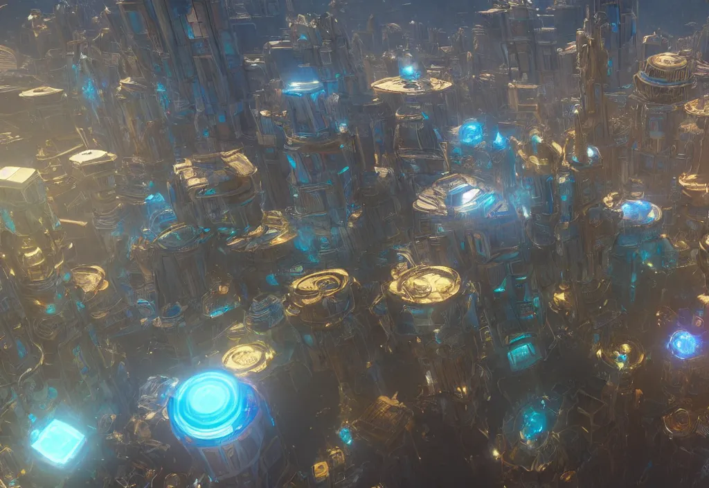 Image similar to a city made of holographic metal in a floating island in space, cinematic, unreal engine 5