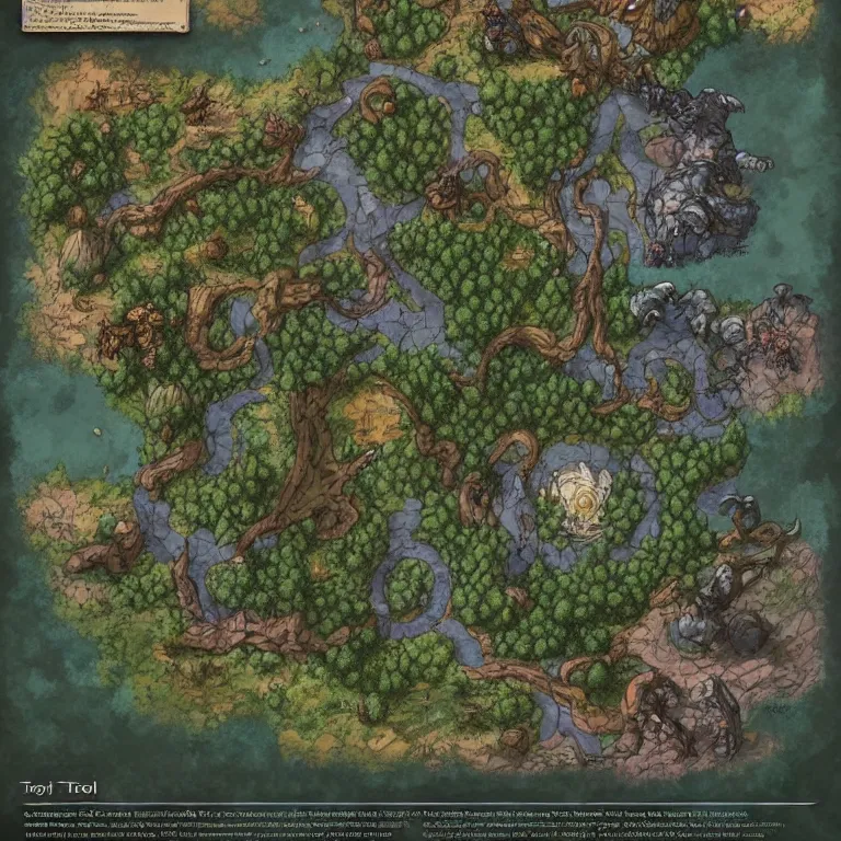 Prompt: full - color fantasy game map of a woodland clearing, battle map, grid, made with dungeondraft, d & d, pathfinder, by jeff todd and greg rutkowski, trending on artstation, pinterest