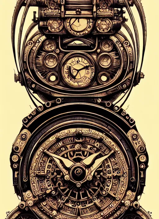 Image similar to ornate steampunk time machine, high details, intricately detailed, by vincent di fate, inking, lineart, 3 color screen print, masterpiece, trending on artstation,, sharp, details, hyper - detailed, hd, 4 k, 8 k