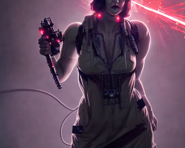 Image similar to ghostbusters cyborg with beautiful faces, in short dresses, weapons, full body, dark and mysterious, atmospheric, ominous, eerie, cinematic light, epic, 8 k 3 d, ultra detail, ultra realistic, by wlop, by mucha, by giger