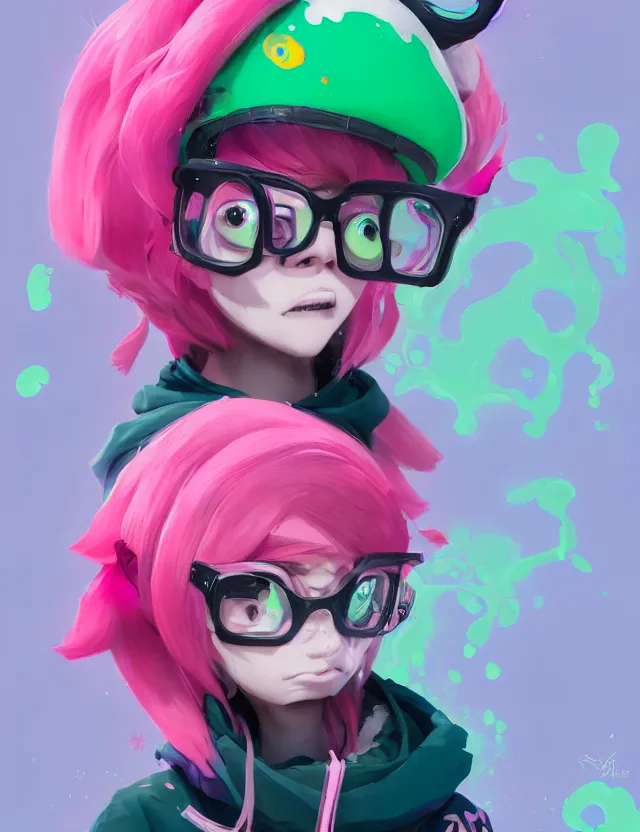 Prompt: a beautiful headshot portrait of a cute splatoon anime male with pink hair and pink wolf ears wearing a green hoodie. character design by cory loftis, fenghua zhong, ryohei hase, ismail inceoglu and ruan jia. artstation, volumetric light, detailed, photorealistic, fantasy, rendered in octane