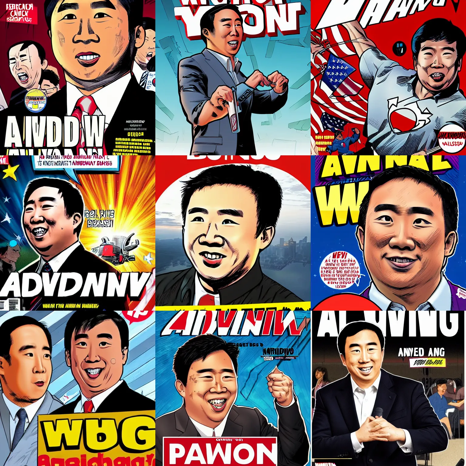 Prompt: comic book cover of andrew yang