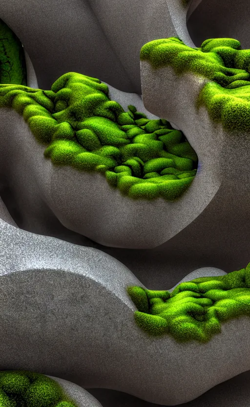 Image similar to highly detailed ultra sharp 3 d render cinematic composition of a smooth ceramic porcelain biomorphic magnolia stone nebula fluid fractal sci - fi surreal architecture landscape, granite, metallic, magnesium, marble, moss and lichen, vincent callebaut composition, mamou - mani, archviz, beautiful lighting, 8 k, unreal engine, hdr,