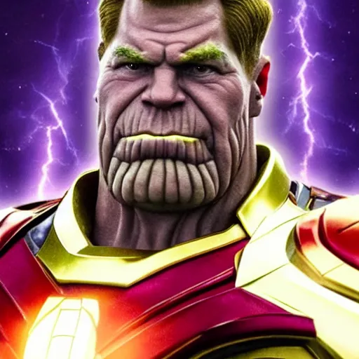 Image similar to nick saban as thanos with the gauntlet and infinity stones, championship rings, alabama colors, crimson tide, portrait, intricate, ray tracing, photorealistic, high detail
