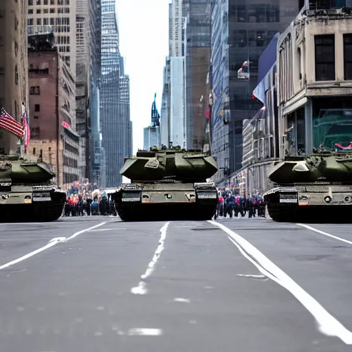 Prompt: Military Tanks on the streets of New York, award-winning photography, 4k