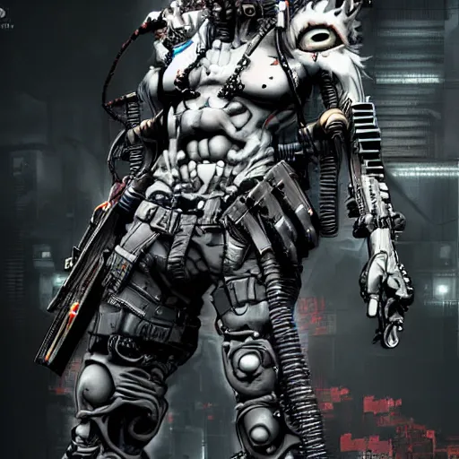 Image similar to a post-apocalyptic cyberpunk grimdark demon in the style of leonard boyarsky in the style of Yoji Shinkawa detailed realistic HD 8k High Resolution