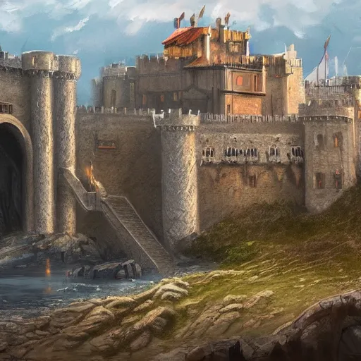 Prompt: a painting of king's landing from game of thrones. artstation. painting. high - quality. extremely detailed castle.