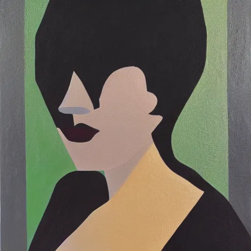Prompt: an abstract minimalist oil painting. portrait of a androgynous person, unknown artist. oil on panel. Museum Scan
