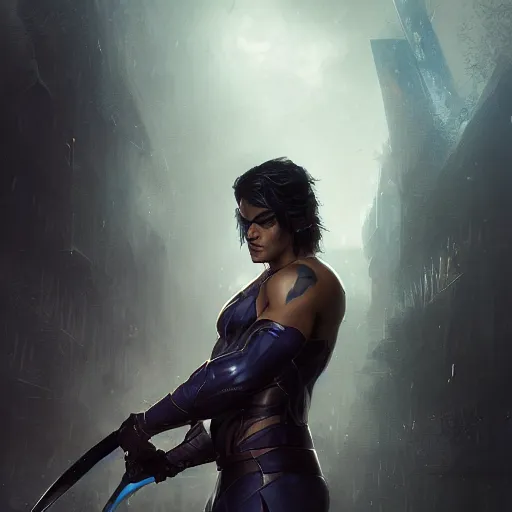 Image similar to portrait of Nightwing, amazing splashscreen artwork, splash art, head slightly tilted, natural light, elegant, intricate, fantasy, atmospheric lighting, cinematic, matte painting, by Greg rutkowski