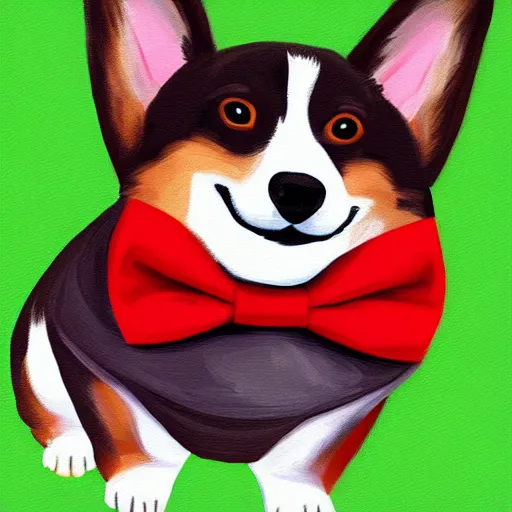 Image similar to A cute corgi wearing a bow tie, digital painting