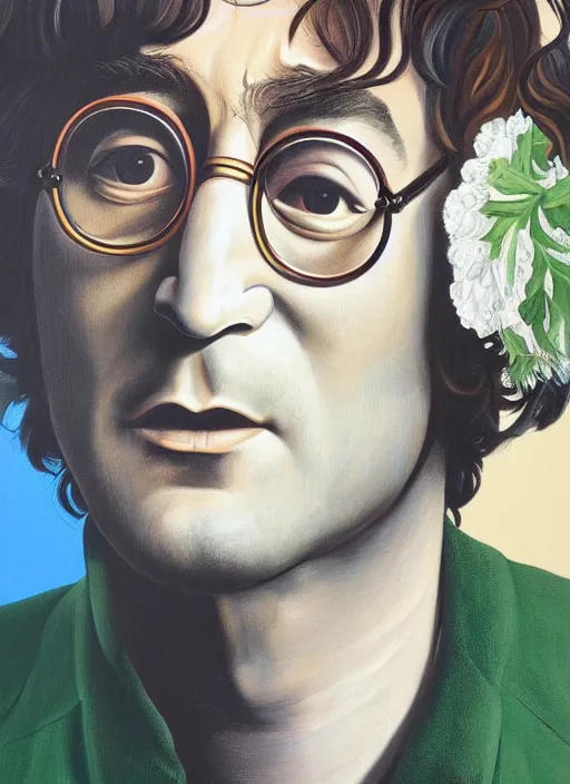 Image similar to painting of John Lennon by Kehinde Wiley