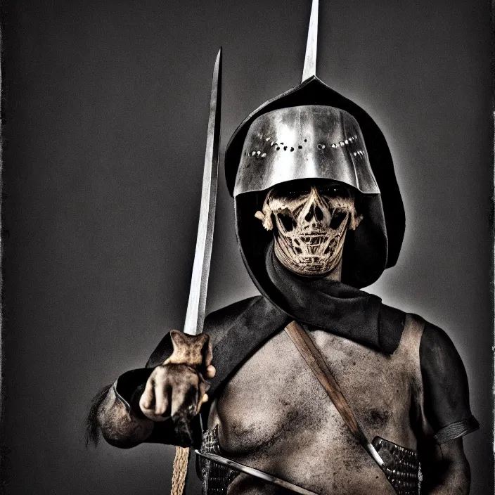 Prompt: portrait photograph of an executioner warrior