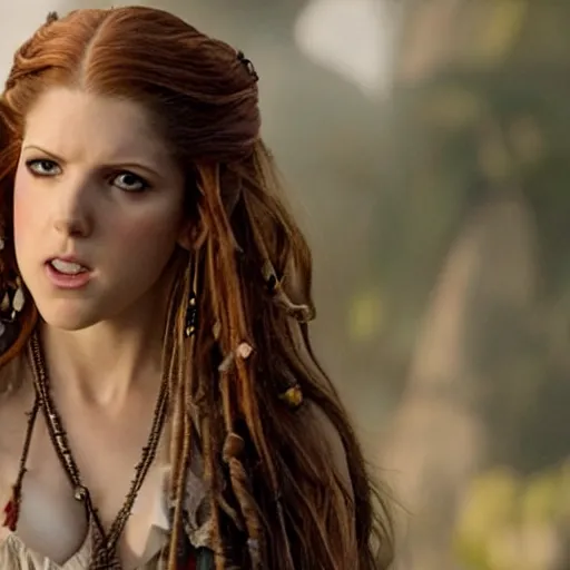 Image similar to still of Anna Kendrick as Captain Sparrow in Pirates of the Caribbean remake 2029