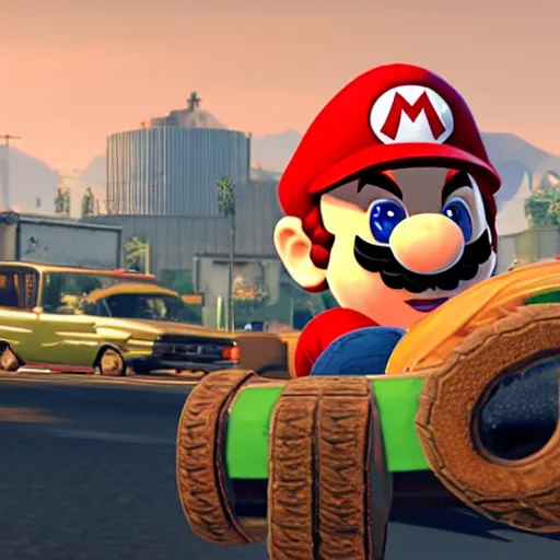 Prompt: a screen shot of mario in gta 6