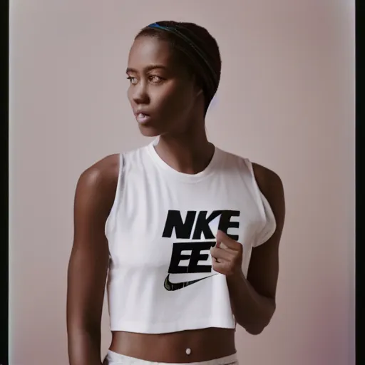 Image similar to realistic photoshoot for a new nike lookbook, color film photography, portrait of a beautiful person in style of Campbell Addy, 35mm, graflex