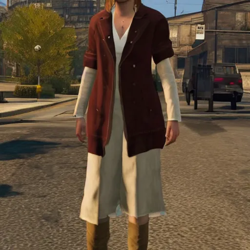 Prompt: Emma Watson as Hermione Granger in GTA V.