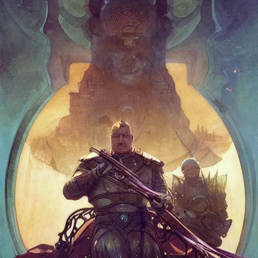 Prompt: a beautifull intricate watercolour painting of vladimir harkonnen fighting paul atreides, giant sanworm in background, dune, frank herbert, reflexions, verry high details by william turner art, greg rutkowski and alphonse mucha, trending on artstation, very very detailed, masterpiece, vibrant colors