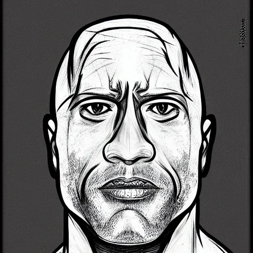 Image similar to symmetrical facial portrait of dwayne johnson mad, abstract sketch