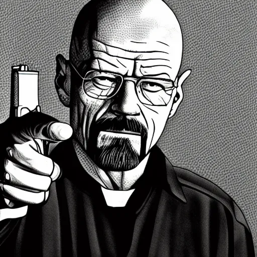 Image similar to Walter White pointing a gun at you, lineart