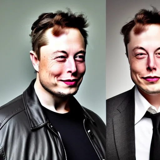 Image similar to A portrait photo of Elon Musk teams up with a teenage Elon Musk, perfect faces, 50 mm, award winning photography