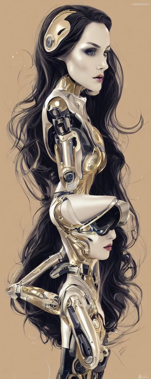 Image similar to beauty art nouveau woman, White and gold robotic, trending on artstation, by Artgerm