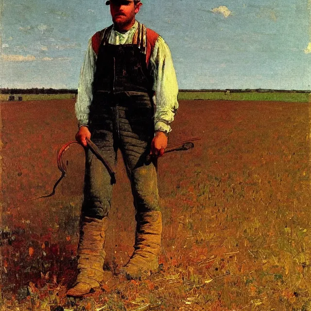 Image similar to portrait of a young farmer in ohio in 1 8 8 8, art by winslow homer and thomas eakins