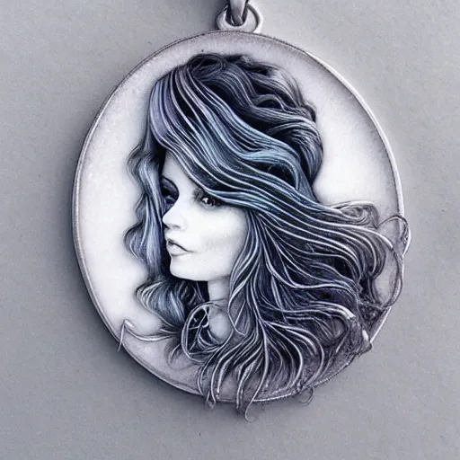 Prompt: beautiful female portrait, made of 3 d swirls, inner glow, symmetric face, flowing curly hair, under the moonlight, gemstone necklace, by wlop