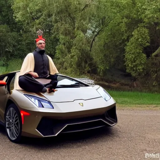 Image similar to archer from medieval times sitting on top of a lambo