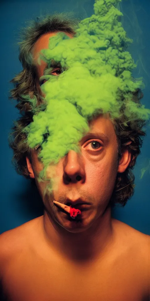 Image similar to award winning photo of todd solondz smoking weed, vivid colors, happy, symmetrical face, beautiful eyes, studio lighting, wide shot art by Sally Mann & Arnold Newman