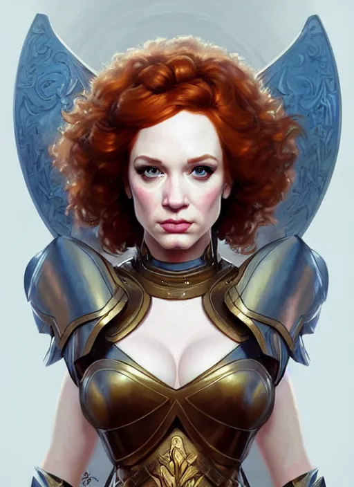 Prompt: valkyrie portrait of christina hendricks, beautiful face, highly detailed face!!!, extremely detailed!, digital painting, unreal engine 5, art by artgerm and greg rutkowski and alphonse mucha