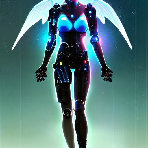 Image similar to a beautiful cyborg - angel girl standing on a lake, rainfall, biomechanical details, digital cyberpunk anime art, full body shot!!, reflections, lens flare, 1 6 k resolution, wlop!!, ilya kuvshinov, artgerm, krenz cushart, greg rutkowski