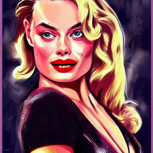 Image similar to Margot Robbie as a pinup girl, digital art, hyperrealistic