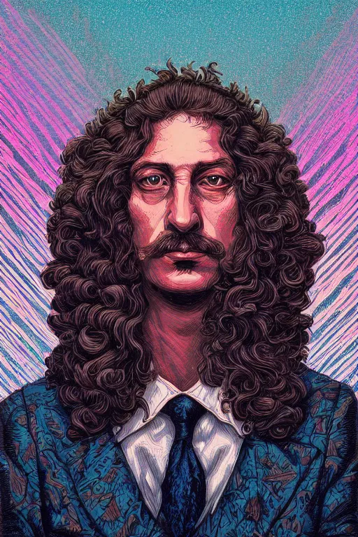 Image similar to Dan Mumford style portrait of ((((Louis xiv)))) in the style of Rob Lefield and Dan Mumford Dan Mumford Dan Mumford , Greg rutkowski, trending on artstation, digital art, surrealism, macro, vaporwave