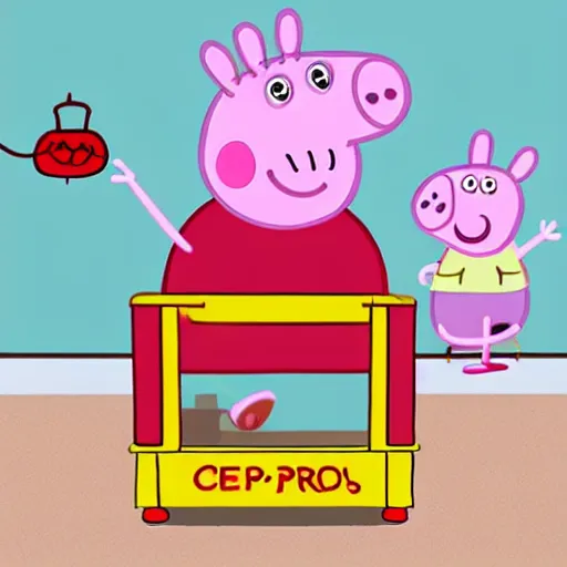 Image similar to very very realistic peppa pig sitting on a throne, award - winning, detailed, hyperdetailed, photorealistic, atmospheric lighting