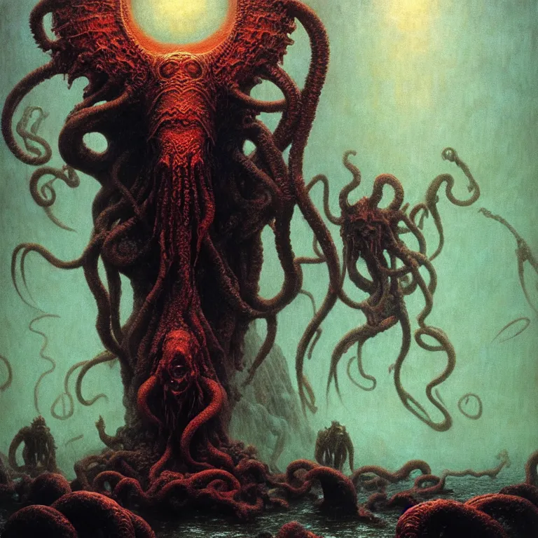 Image similar to a cinematic scene from the cthulhu in pyrrhic victory, concept art by beksinski and jean delville, dramatic lighting, ultra hd, hdr, 8 k