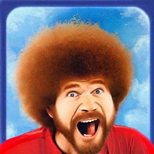 Image similar to bob ross screaming while going down a giant slide