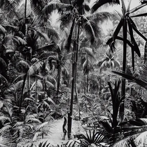 Image similar to a rizom lost film footage of an anthropological sphere in the middle of the tropical jungle / object / abstract / modernism / film still / cinematic / enhanced / 1 9 2 0 s / black and white / grain