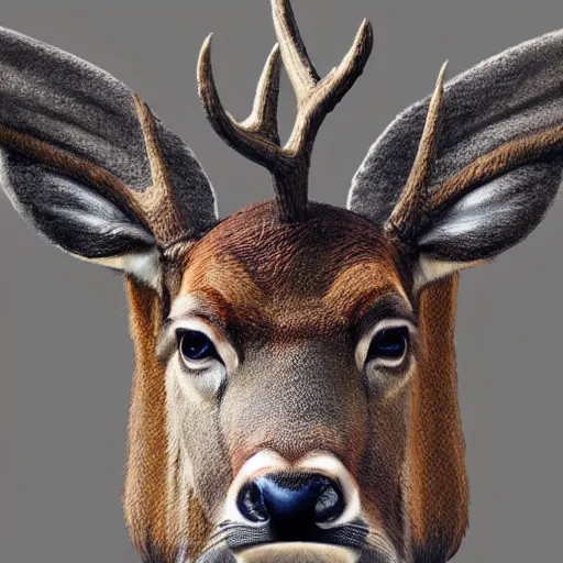 Image similar to a upper body portrait of a deer in a pinstriped suit and pants wearing a fedora with the antlers sticking out of the fedora by artgerm and wlop, intricate detail, digital art, photorealistic, trending on artstation