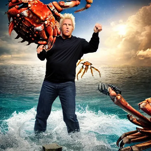 Prompt: stunning award winning hyperrealistic hdr 8 k highly detailed photo of garry busey fighting a giant humanoid crab