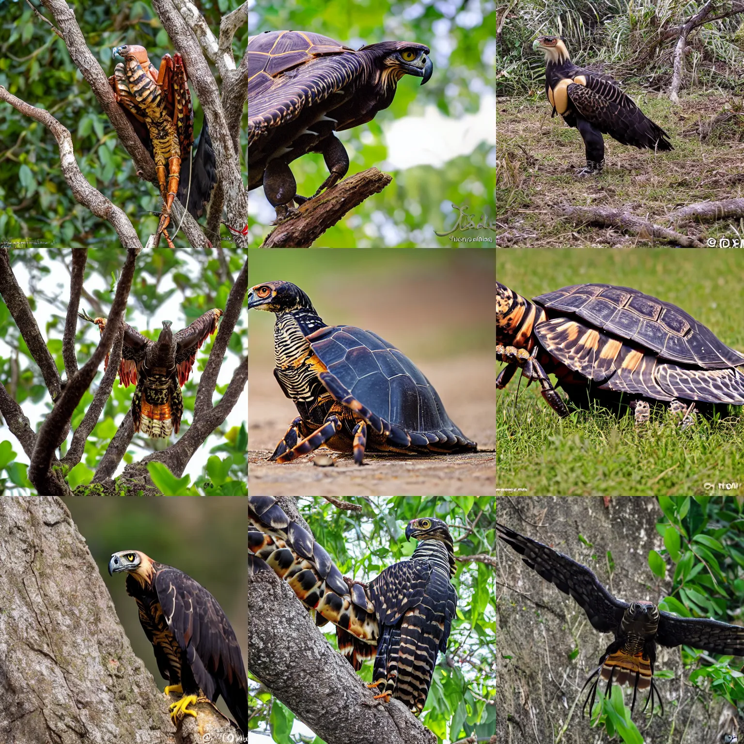 Prompt: a lobster-tortoise-hawk-eagle, wildlife photography
