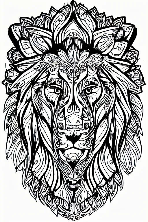 Image similar to symmetric lion mandala ink drawing