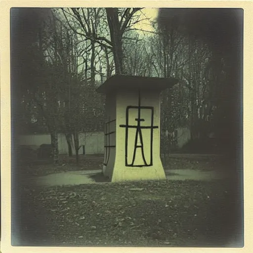 Prompt: occult sacrifice site in an abandoned school playground, dark and scary lighting, real photo taken with Polaroid camera