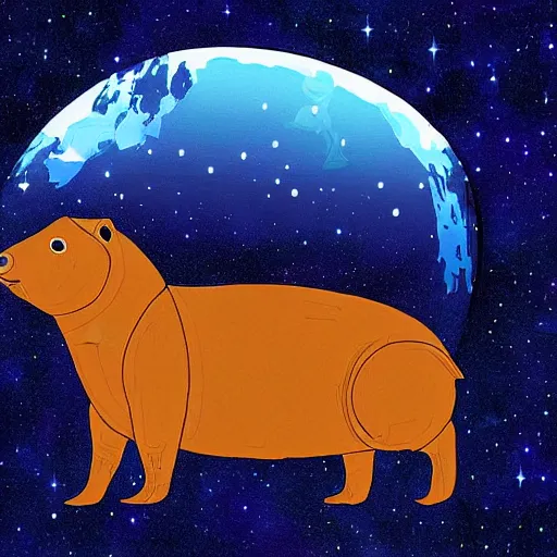 Prompt: capybara wearing a space suit. digital art. 🌌.