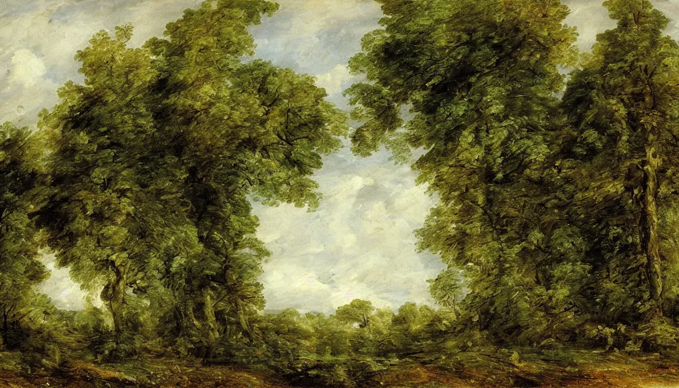 Image similar to a clearing in a forest painted by John Constable