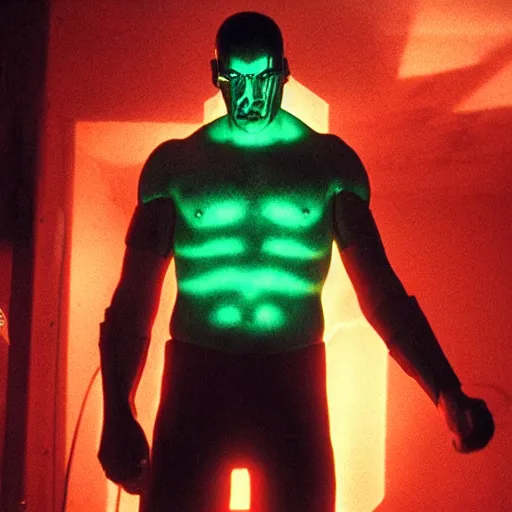 Image similar to movie still of man super hero cyborg, cinematic composition, cinematic light, by gaspar noe