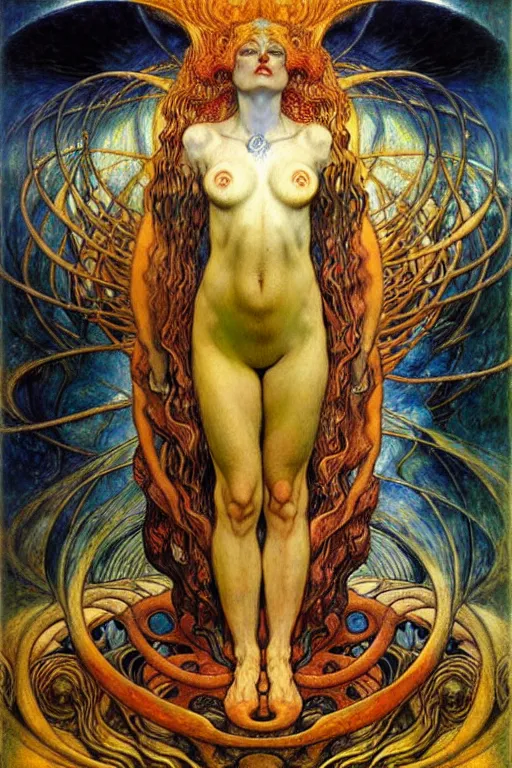 Image similar to Divine Chaos Engine by Karol Bak, Jean Delville, William Blake, Gustav Klimt, and Vincent Van Gogh, symbolist, visionary