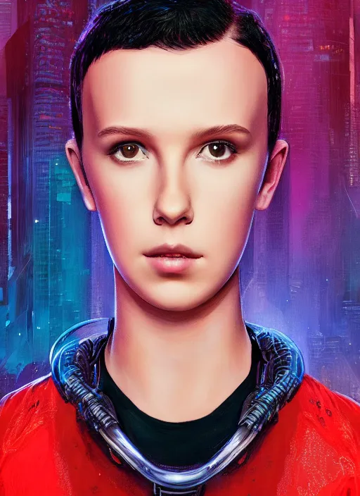 Image similar to Portrait of cyberpunk Millie Bobby Brown