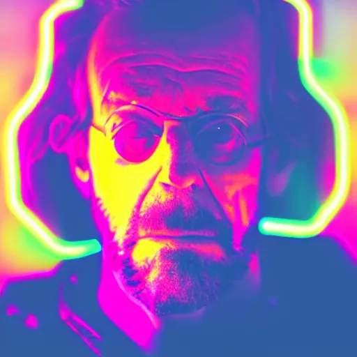 Image similar to christopher lloyd in hoodie, portrait, vaporwave, synthwave, neon, vector graphics, cinematic, volumetric lighting, f 8 aperture, cinematic eastman 5 3 8 4 film, photorealistic